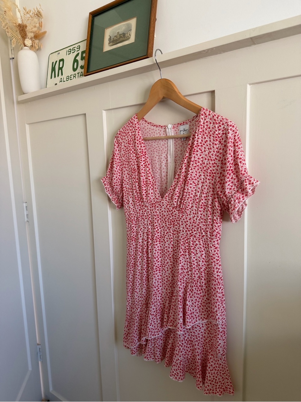 Floral Mini Dress V-Neck Empire Waist Ruffle Hem Sundress - XS Fit - Picture 7 of 11